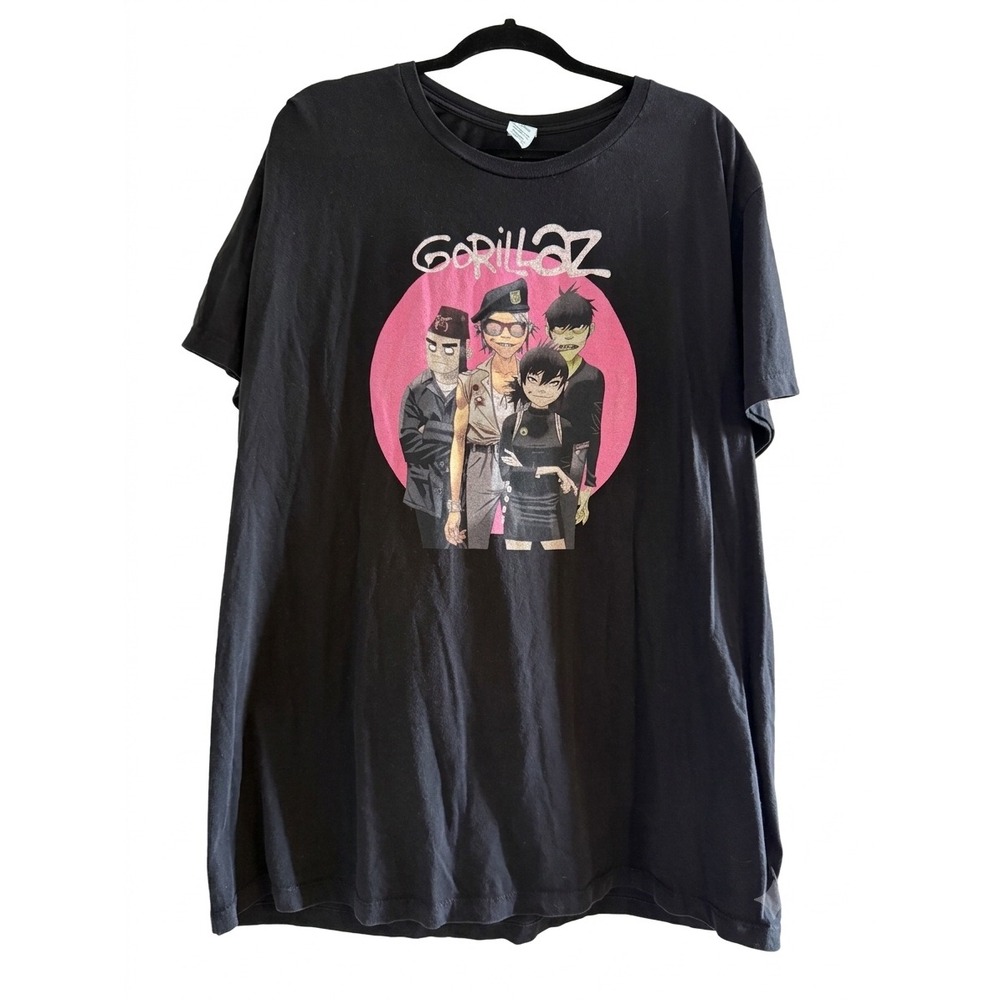 Gorillaz Graphic T-Shirt Mens XXL Black Pacific Band Tee Pink Circle Logo Cotton